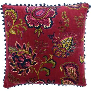 Paoletti Malisa Pom Pom Trimmed Paisley Velvet Cushion Cover - Red - One Size Paoletti Malisa Pom Pom Trimmed Paisley Velvet Cushion Cover - Red - One Size