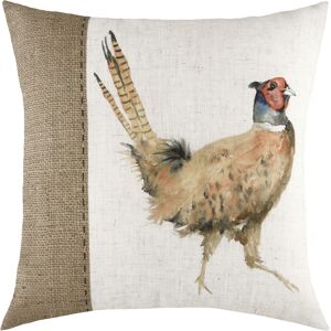 Evans Lichfield Hessian Pheasant Watercolour Printed Square Cushion Cover - White - One Size Evans Lichfield Hessian Pheasant Watercolour Printed Square Cushion Cover - White - One Size