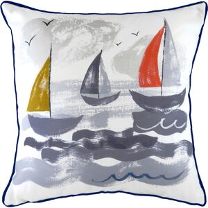 Evans Lichfield Nautical Sailboats Piped Square Cushion Cover - Multicolour - One Size Evans Lichfield Nautical Sailboats Piped Square Cushion Cover - Multicolour - One Size