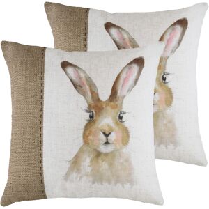 Evans Lichfield Hessian Hare Cushions (Twin Pack) - White - Size 43 Cm X 43 Cm Evans Lichfield Hessian Hare Cushions (Twin Pack) - White - Size 43 Cm X 43 Cm
