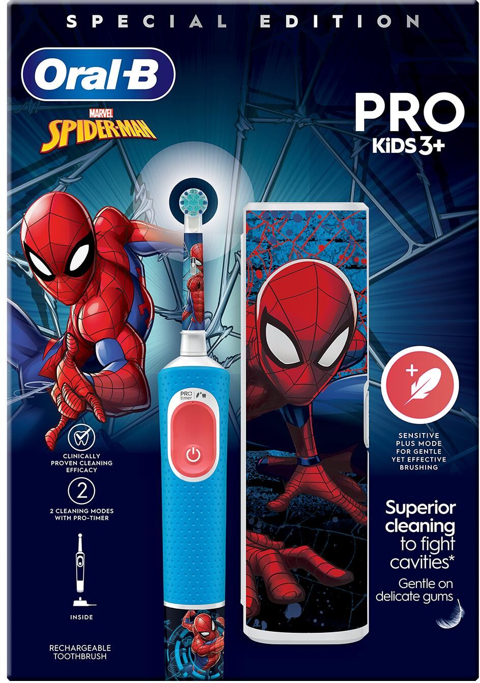 Oral B Childrens Unisex Oral-B Vitality Pro Disney Spider-Man Electric Toothbrush Gift Set For Kids, 3+y - Blue/red - One Size