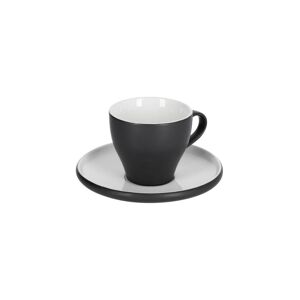 Kave Home Sadashi porcelain coffee cup and saucer in black and white