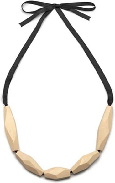 Branch Jewellery Necklace Faceted Wood On Ribbon In White