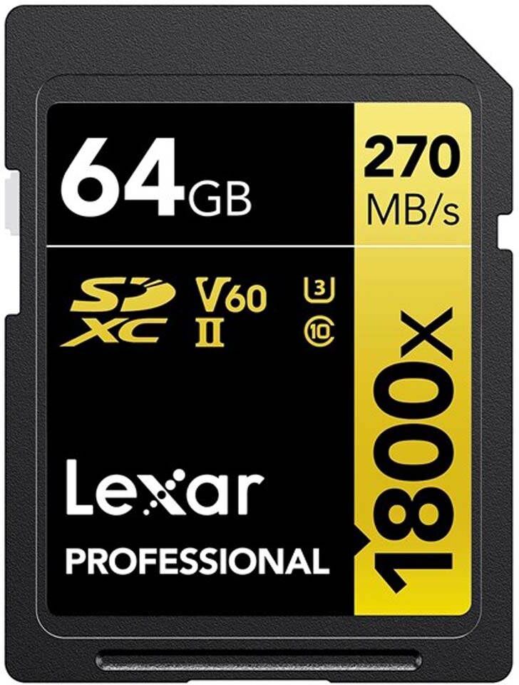 Lexar 64GB Professional 1800x 270MB/s UHS-II V60 SDXC Card Gold- Electronics Accessories~~Memory~~Flash Memory~~Flash Memory Cards
