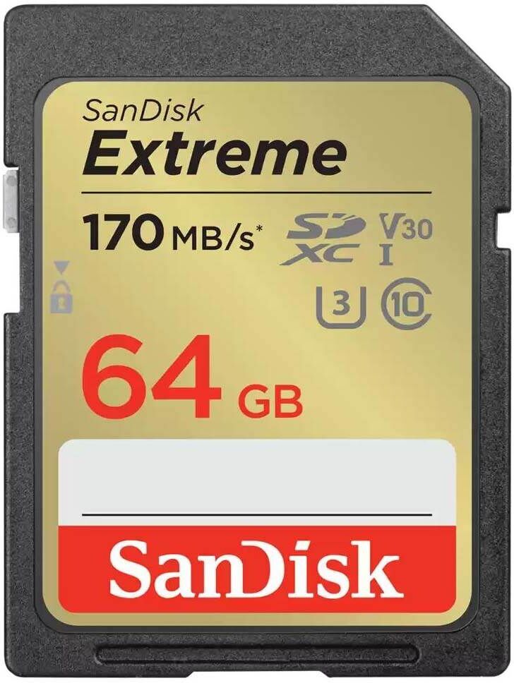 Sandisk 64GB Extreme 170MB/s UHS-I SDHC Memory Card- Electronics Accessories~~Memory~~Flash Memory~~Flash Memory Cards