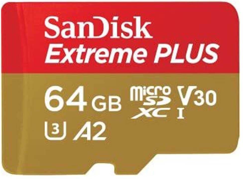 Sandisk 64GB Extreme PLUS 200MB/s A2 UHS-I microSDXC with SD Adapter- Electronics Accessories~~Memory~~Flash Memory~~Flash Memory Cards
