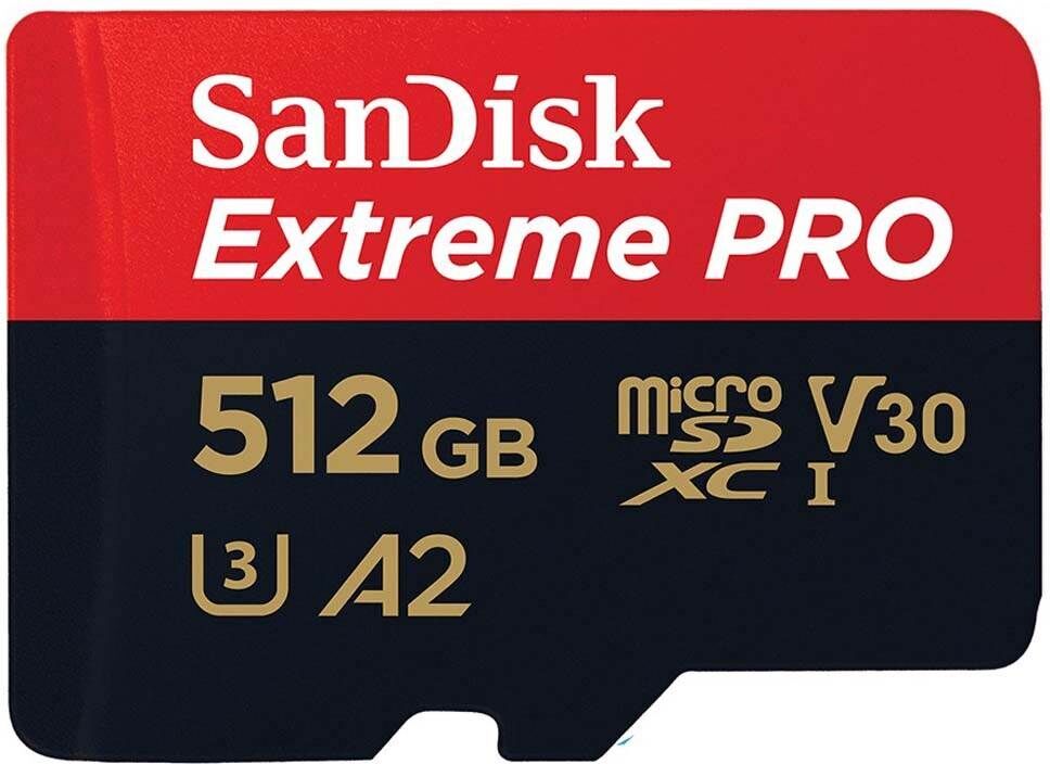 Sandisk 512GB Extreme PRO 200MB/s A2 UHS-I microSDXC with SD Adapter- Electronics Accessories~~Memory~~Flash Memory~~Flash Memory Cards