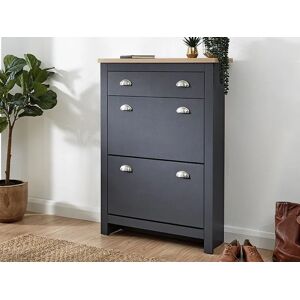 GFW Lancaster Slate Blue and Oak 2 Door 1 Drawer Shoe Cabinet