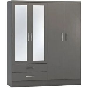 Seconique Nevada Matt Grey 4 Door 2 Drawer Mirrored Wardrobe