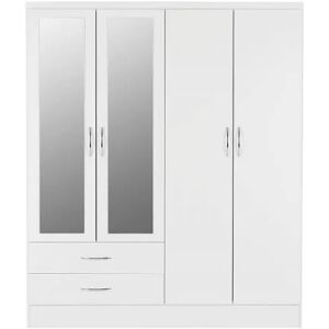 Seconique Nevada White High Gloss 4 Door 2 Drawer Mirrored Wardrobe