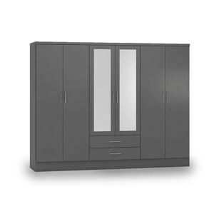 Seconique Nevada Matt Grey 6 Door 2 Drawer Mirrored Wardrobe