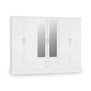 Seconique Nevada White High Gloss 6 Door 2 Drawer Mirrored Wardrobe