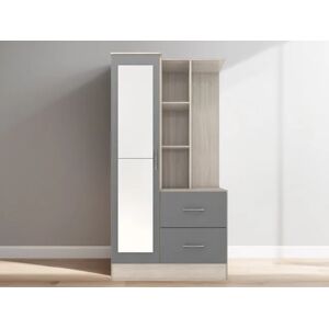 Seconique Nevada Grey Gloss and Oak 1 Door 2 Drawer Mirrored Shelving Wardrobe