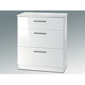 Welcome Knightsbridge White High Gloss 3 Drawer Deep Low Chest of Drawers Assembled