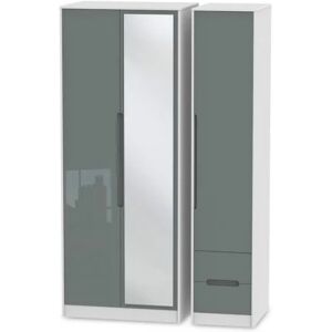 Welcome Monaco Gloss 3 Door 2 Small Drawer Tall Mirrored Triple Wardrobe Assembled Welcome Monaco Gloss 3 Door 2 Small Drawer Tall Mirrored Triple Wardrobe Assembled
