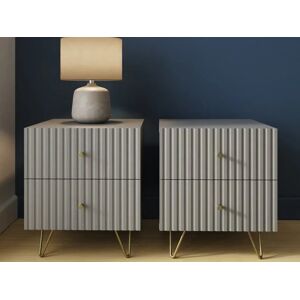 GFW Thalia Grey Ribbed Pair of 2 Drawer Bedside Tables GFW Thalia Grey Ribbed Pair of 2 Drawer Bedside Tables