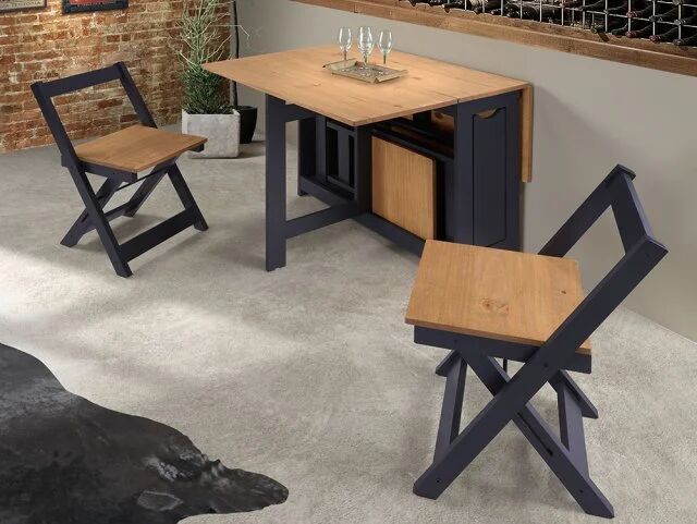 Seconique Santos Butterfly Navy Blue and Pine Dining Table and 4 Chairs