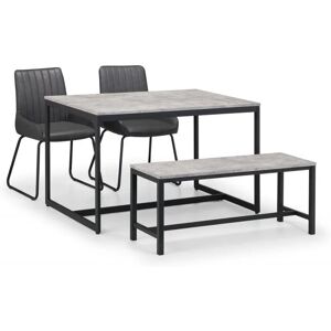 Julian Bowen Staten Concrete Effect Dining Table with 2 Soho Black Chairs and Bench Set