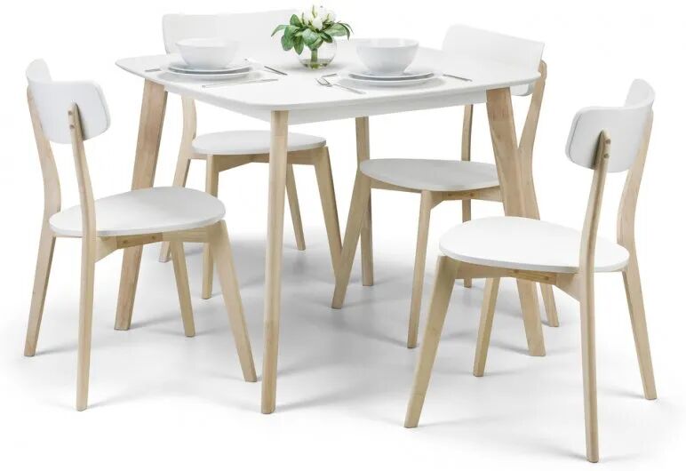 Julian Bowen Casa 90cm Square White and Limed Oak Effect Dining Table and 4 Chairs Set