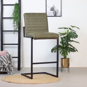 Furnwise Industrial Bar Stool Block Eco Leather Olive Green