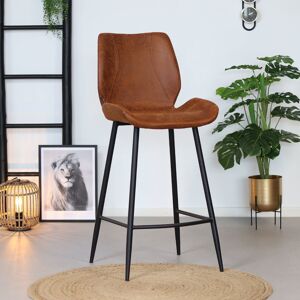 Furnwise Industrial Bar Stool Barrel Cognac Leather