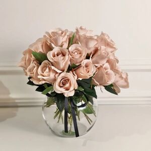 Large Pink Faux Rose Arrangement in Fishbowl Vase - Approx. 30 Stems