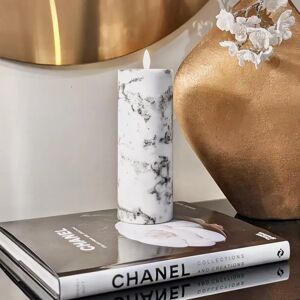 White 1 Wick Tall Marble Effect LED Candle