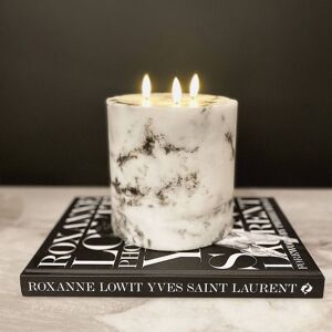 White 3 Wick Short Marble Effect LED Candle