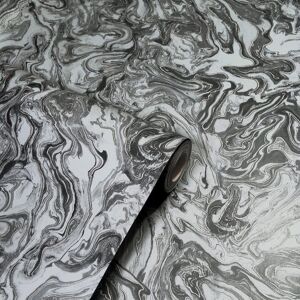 Dominique Charcoal & Gold Marble Effect Metallic Wallpaper