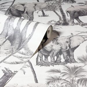 Lorelai Cream & Charcoal Safari Print Wallpaper