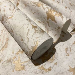 Maddox Neutral & Gold Marble Effect Metallic Wallpaper