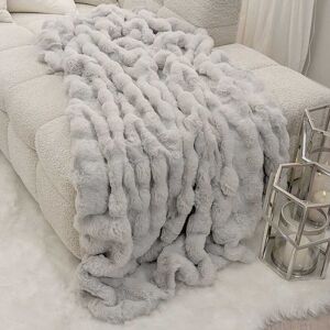 Brooklyn Grey Super Soft Faux Fur Textured Throw