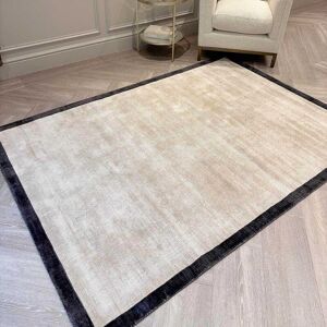 Ryley Cream Viscose Rug with Black Border, 200x200cm