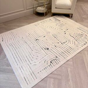 Toronto Cream & Black Abstract Patterned Rug, 120x170cm