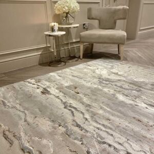 Astoria Cream & Metallic Gold Marble Velvet Rug With Grey Tones, 200 x 290cm