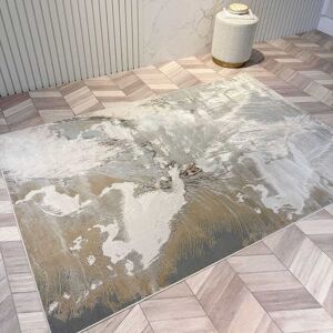 Skye Cream & Metallic Gold Marble Velvet Rug, 120x170cm