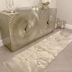 Astoria Cream & Gold Marble Runner Rug With Grey Tones