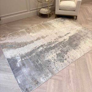 Zorina Grey, Cream & Gold Metallic Marble Velvet Rug, 160x230cm