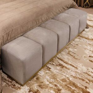 Dove Grey Luxury Velvet & Gold Upholstered Bench, Emperor