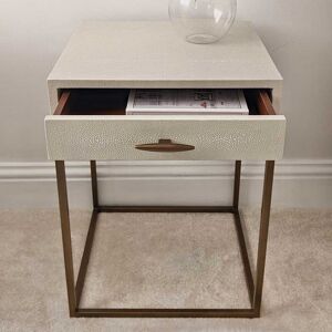 Russell Faux Shagreen Ivory and Gold Bedside Table