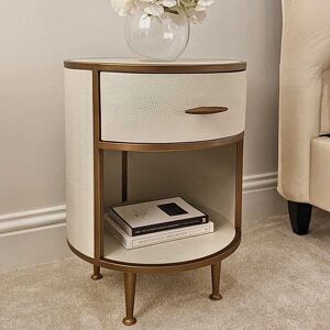 Russell Faux Shagreen Ivory and Gold Round Bedside Table