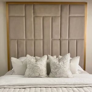 Kensington Mink & Gold Premium Abstract Headboard, Double / Mink and Gold / No Wings