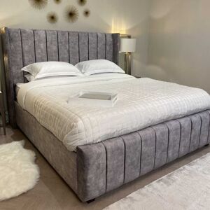 Ex-Display - Kendal Grey Marble Velvet Winged Bed - King