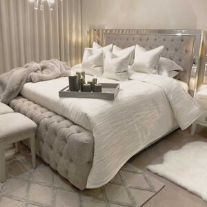 Ex-Display - Romina Premium Grey Mirrored Frame Buttoned Bed - Emperor