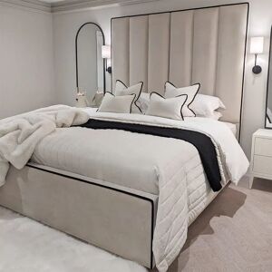 Mercer Cream Velvet Luxury Panelled Bed with Contrast Black Piping, King