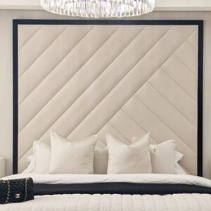 Westminster Cream & Black Premium Abstract Velvet Wall Mounted Headboard, Emperor