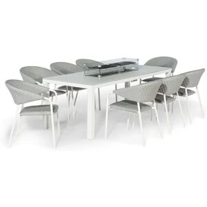 Maze Valetta Grey and White Outdoor 8 Seat Rectangular Dining Set With Fire Pit Table