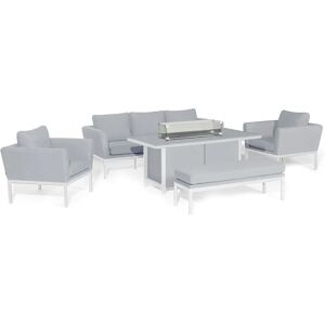 Maze Antalya Grey and White Outdoor 3 Seat Sofa Set With Fire Pit Table