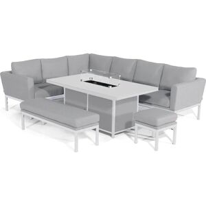 Maze Antalya Grey and White Outdoor Rectangular Corner Dining Set With Fire Pit Table