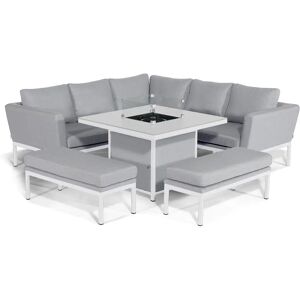 Maze Antalya Grey and White Outdoor Square Corner Dining Set With Fire Pit Table